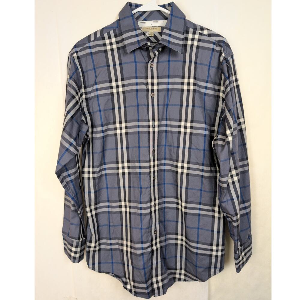 Burberry London grey plaid button up shirt Size Medium Preppy Luxe Classic